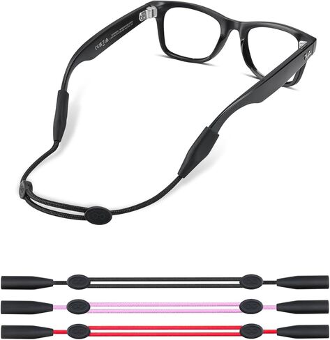 حزام النظارات لنظارات Ray-Ban Meta والنظارات ذات الإطار العريض - حبال أشرطة النظارات الشمسية القابلة للتعديل للرجال والنساء والأطفال - حاملات نظارات العين حول الرقبة، حامل حبل النظارات (3 قطع 14 بوصة أسود) in Kuwait