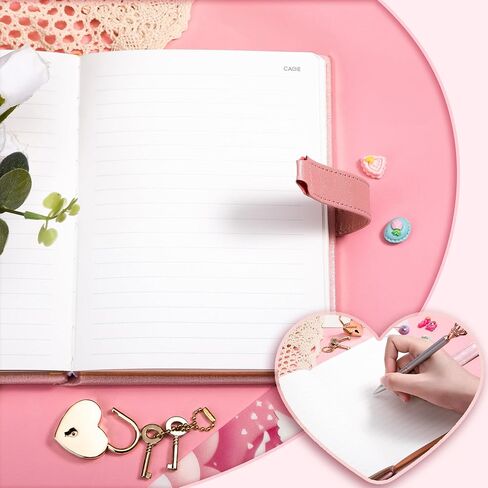 Diary with Lock for Girls Ages 8-12 Journal with Lock and Key 296 Gold Edged Pages Heart-Shaped Locked Journal for Women Teen Girls with Gift Box (A - Pearl Pink) in Saudi Arabia