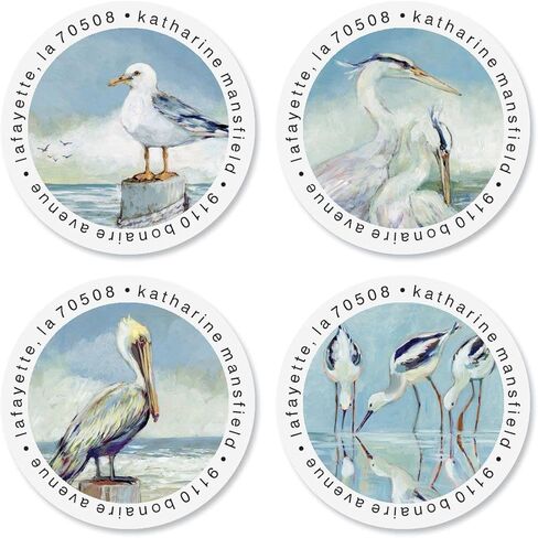 Coastal Shores Personalized Round Address Labels - Set of 144 (4 Designs), Round Self-Adhesive, Flat-Sheet Labels, by Colorful Images in Saudi Arabia