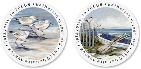 Coastal Shores Personalized Round Address Labels - Set of 144 (4 Designs), Round Self-Adhesive, Flat-Sheet Labels, by Colorful Images in Saudi Arabia