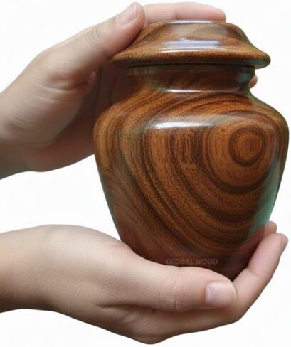Wooden Urn, Handcrafted Mango Wood Cremation Urn, for Man and Women Human Ash Size Small 20 Cubic Inches, Keepsake in Saudi Arabia