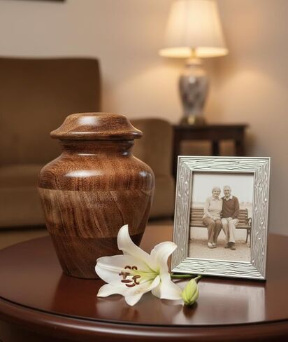 Wooden Urn, Handcrafted Mango Wood Cremation Urn, for Man and Women Human Ash Size Small 20 Cubic Inches, Keepsake in Saudi Arabia