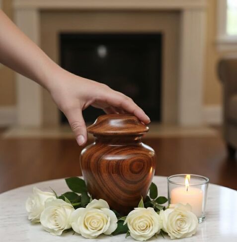 Wooden Urn, Handcrafted Mango Wood Cremation Urn, for Man and Women Human Ash Size Small 20 Cubic Inches, Keepsake in Saudi Arabia