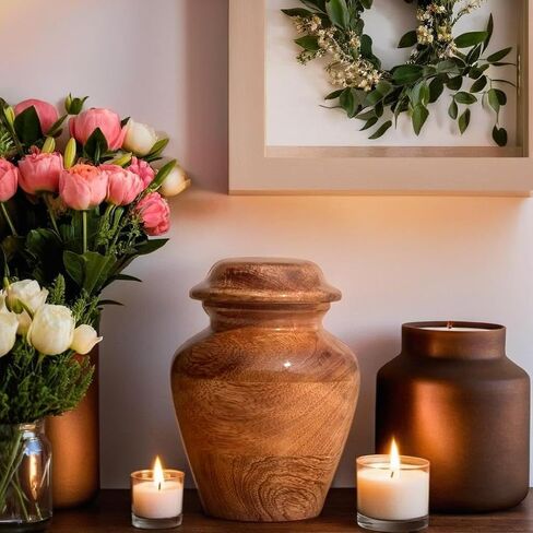 Wooden Urn, Handcrafted Mango Wood Cremation Urn, for Man and Women Human Ash Size Small 20 Cubic Inches, Keepsake in Saudi Arabia