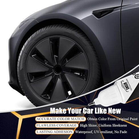 طلاء لمسات الحواف (أسود غير لامع) متوافق مع عجلة الحث من Tesla Model Y مقاس 20 بوصة/عجلة التدفق المتقاطع مقاس 19 بوصة، وقلم طلاء عجلة إصلاح الخدوش على الحواف (أسود مطفي/ساتان) in Saudi Arabia
