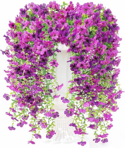 نباتات زهور معلقة صناعية وهمية لتزيين الخريف في الهواء الطلق، 6 قطع من الحرير الصناعي مع أوراق الأوكالبتوس، مظهر مقاوم للأشعة فوق البنفسجية حقيقي للمنزل الخارجي وزراعة الشرفة وفناء الشرفة وديكور الفناء in Kuwait