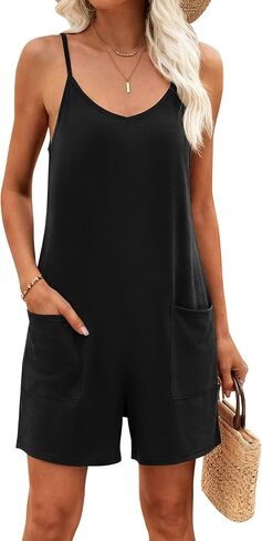 Ekouaer Womens Summer Casual Sleeveless Rompers Adjustable Spaghetti Strap V Neck Floral Shorts Jumpsuits with Pockets in Saudi Arabia