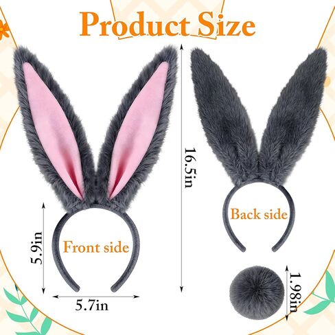 IGMaryBox طويل فروي آذان الأرنب عقال أرنب الأذن عقال وذيل أفخم انحناء آذان أرنب هيرباند زي الأرنب لحفلة عيد الفصح عيد الهالوين حفلة تنكرية الحيوان موضوع in Kuwait