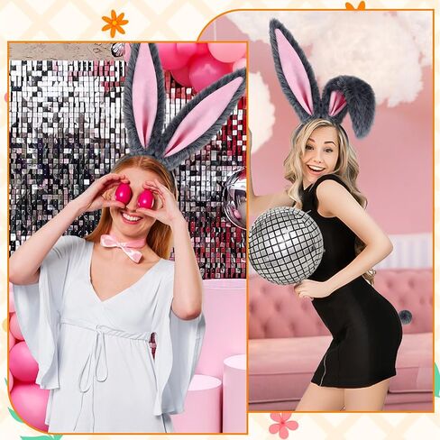 IGMaryBox طويل فروي آذان الأرنب عقال أرنب الأذن عقال وذيل أفخم انحناء آذان أرنب هيرباند زي الأرنب لحفلة عيد الفصح عيد الهالوين حفلة تنكرية الحيوان موضوع in Kuwait