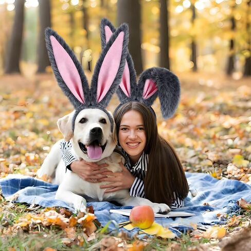 IGMaryBox طويل فروي آذان الأرنب عقال أرنب الأذن عقال وذيل أفخم انحناء آذان أرنب هيرباند زي الأرنب لحفلة عيد الفصح عيد الهالوين حفلة تنكرية الحيوان موضوع in Kuwait