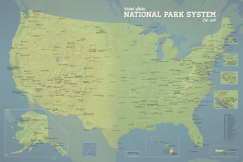 US National Park System Units Map 24x36 Poster (Natural Earth) in Kuwait
