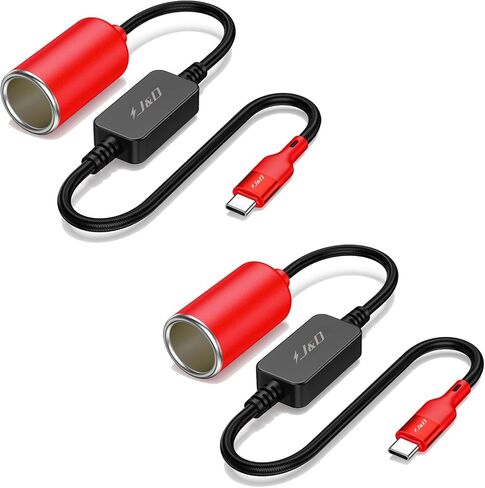J&D مقبس ولاعة سجائر السيارة 12 فولت مع منافذ USB، ذكر إلى أنثى، شحن عالي السرعة 18 وات لأجهزة متعددة، متوافق مع كاميرات داش، نظام تحديد المواقع العالمي، شرائط LED، عبوتان، أحمر، 1 قدم in Saudi Arabia