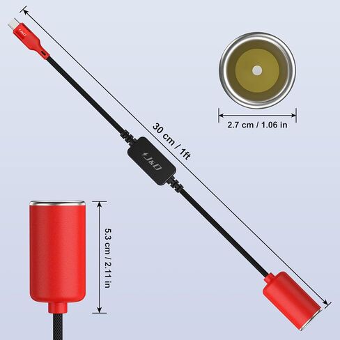 J&D مقبس ولاعة سجائر السيارة 12 فولت مع منافذ USB، ذكر إلى أنثى، شحن عالي السرعة 18 وات لأجهزة متعددة، متوافق مع كاميرات داش، نظام تحديد المواقع العالمي، شرائط LED، عبوتان، أحمر، 1 قدم in Saudi Arabia