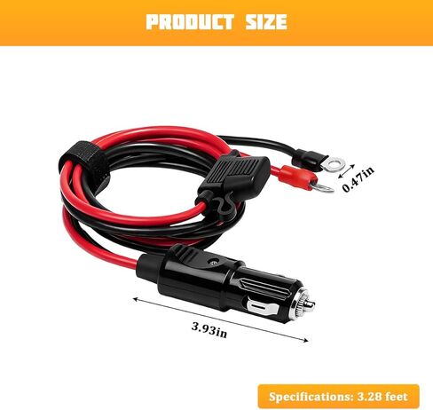 قابس ولاعة سجائر 12AWG ذكر إلى ذكر، سلك شاحن محول ولاعة سجائر للمركبات الثقيلة بطول 3أقدام مع ضوء LED وصمام 3 قطع، كابل شحن تمديد تلقائي، ملاءمة عالمية in Saudi Arabia