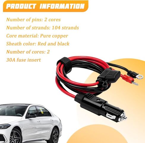 قابس ولاعة سجائر 12AWG ذكر إلى ذكر، سلك شاحن محول ولاعة سجائر للمركبات الثقيلة بطول 3أقدام مع ضوء LED وصمام 3 قطع، كابل شحن تمديد تلقائي، ملاءمة عالمية in Saudi Arabia