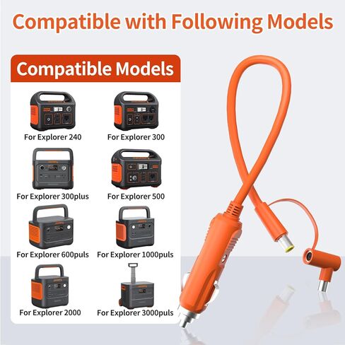 لJackery محطة الطاقة المحمولة Explorer 12V / 24V DC كابل تمديد الطاقة مع قابس ولاعة السجائر 6.5FT - كابل 14AWG للخدمة الشاقة مع قابس DC7909 ومحول DC8020. in Kuwait