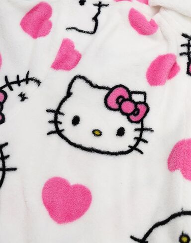 رداء حمام بغطاء للرأس باللون الأبيض للسيدات من Hello Kitty | ملابس مريحة من الصوف مع لمسات وردية وأكمام طويلة | تصميم شخصيات كرتونية | مثالية لأيام الاسترخاء - L-XL in Saudi Arabia