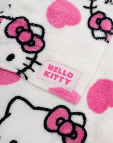 رداء حمام بغطاء للرأس باللون الأبيض للسيدات من Hello Kitty | ملابس مريحة من الصوف مع لمسات وردية وأكمام طويلة | تصميم شخصيات كرتونية | مثالية لأيام الاسترخاء - L-XL in Saudi Arabia