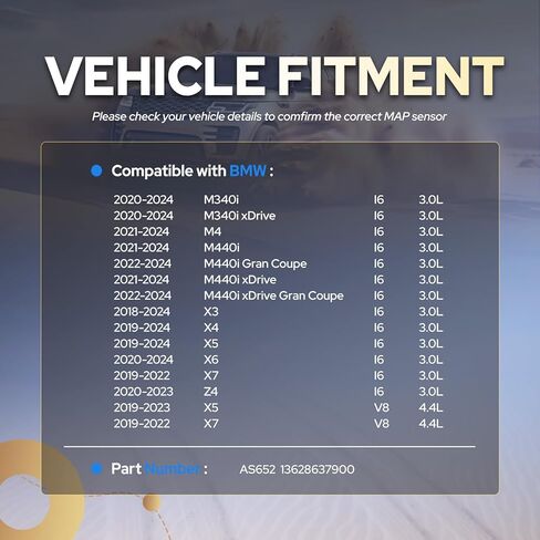 ENA مستشعر الضغط المطلق المنوع متوافق مع 2016 2017 2018 2019 2020 2021 2022 2023 2024 BMW 330i 330e 340i M340i 530i 530e 540i 430i 440i xDrive M3 X3 X5 لاستبدال AS652 13628637900 in Saudi Arabia