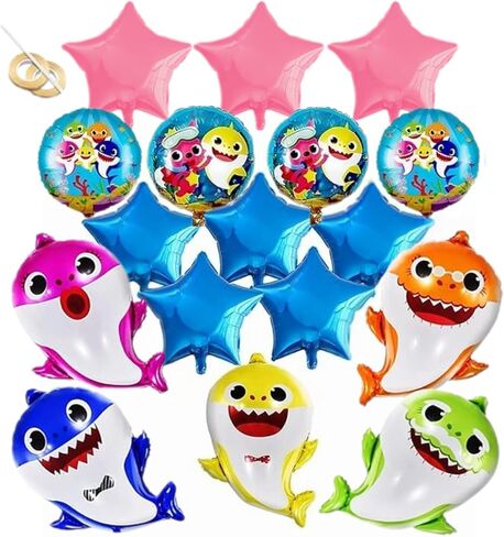 Shark Birthday Party Decorations for Boys and Girls – 17 Pcs Ocean Theme Foil Balloons with 26 XL Family Shark + Stars & Rounds – Kids Party Supplies in Saudi Arabia