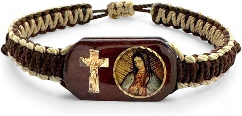 Our Lady of Guadalupe Virgin Mary Blessed Mother Brown Gold Adjustable Bracelet Wood Charm Gold Plated Cross Men Women Pulsera Religious Gift in Saudi Arabia