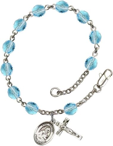 Bonyak Jewelry St. Isidore of Seville Silver Plate Rosary Bracelet 6mm Fire Polished Beads - Every Birth Month Color in Saudi Arabia