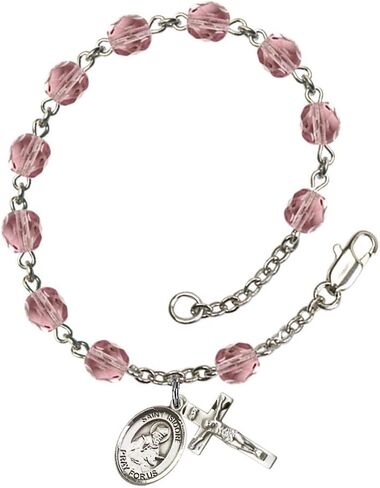 Bonyak Jewelry St. Isidore of Seville Silver Plate Rosary Bracelet 6mm Fire Polished Beads - Every Birth Month Color in Saudi Arabia
