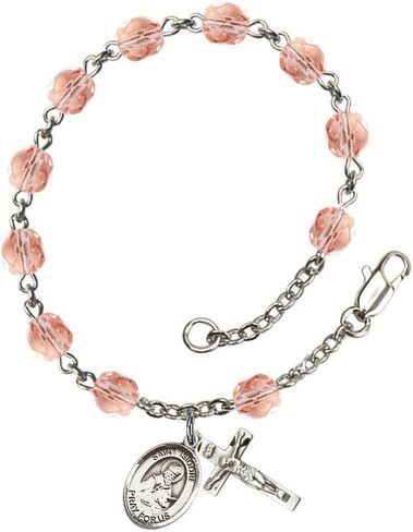 Bonyak Jewelry St. Isidore of Seville Silver Plate Rosary Bracelet 6mm Fire Polished Beads - Every Birth Month Color in Saudi Arabia