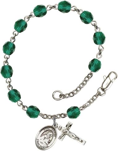Bonyak Jewelry St. Isidore of Seville Silver Plate Rosary Bracelet 6mm Fire Polished Beads - Every Birth Month Color in Saudi Arabia