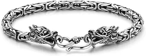 Vintage Dragon Feng Shui Bracelet, 925 Sterling Silver Double Dragon Head Bracelets for Wealth and Happiness Amulet Lucky Creative Fengshui Decor Gift for Men Women (22cm) in Saudi Arabia