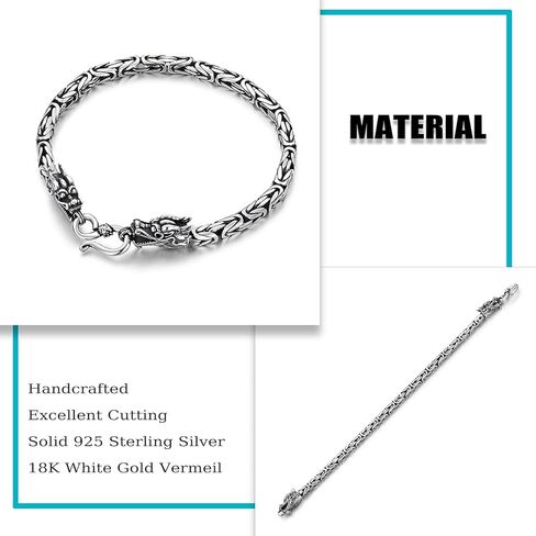 Vintage Dragon Feng Shui Bracelet, 925 Sterling Silver Double Dragon Head Bracelets for Wealth and Happiness Amulet Lucky Creative Fengshui Decor Gift for Men Women (22cm) in Saudi Arabia