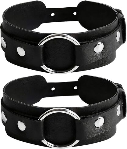 Leather Arm Bands for Men,Punk Bracelets Adjustable Upper Arm Strap with Metal Ring Black Arm Bands Rock、Party Accessories in Saudi Arabia