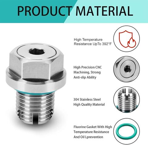 M12.1-1.75 x 15mm Oversize Piggyback Car Oil Drain Plug, Stainless Steel Drain Plug with O-Ring & Hex Wrench, Self-Tapping Oil Pan Thread Repair Nut Bolt Kit, Universal for Vehicle in Saudi Arabia