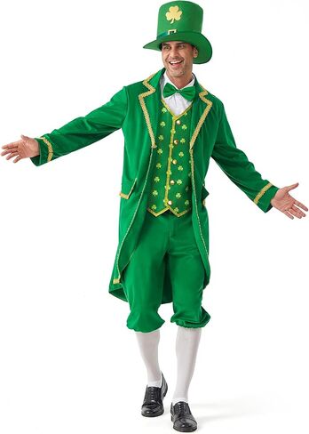 Leprechaun Costume Men 4PCS St Patricks Day Adult Green Lucky Charms Jacket Outfit Irish Festival Halloween Party in Kuwait