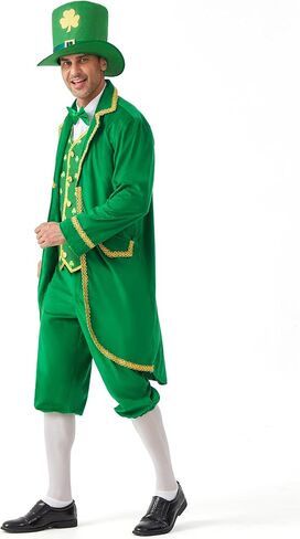Leprechaun Costume Men 4PCS St Patricks Day Adult Green Lucky Charms Jacket Outfit Irish Festival Halloween Party in Kuwait