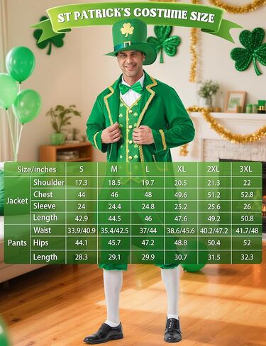 Leprechaun Costume Men 4PCS St Patricks Day Adult Green Lucky Charms Jacket Outfit Irish Festival Halloween Party in Kuwait