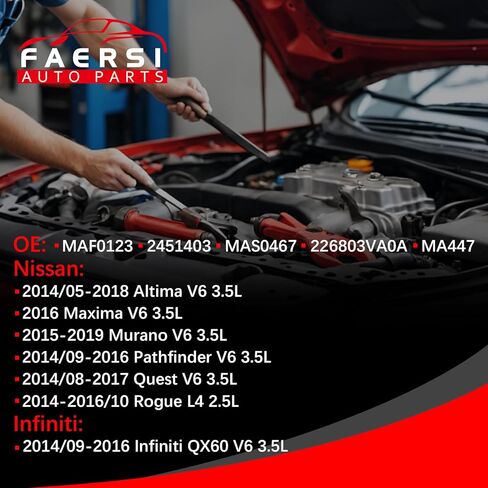 جهاز استشعار تدفق الهواء الشامل FAERSI 22680-3VA0A مستشعر MAF متوافق مع Nissan Altima 14-18، 16 Maxima، 15-19 Murano، 15-16 Pathfinder، 15-17 Quest، 14-16 Rogue، 15-16 Infiniti QX60 in Saudi Arabia