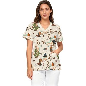 V-Neck Scrub Tops for Women, Soft Stretch Fabric & Short Sleeve Nurse Shirts with 2 Pockets in Saudi Arabia