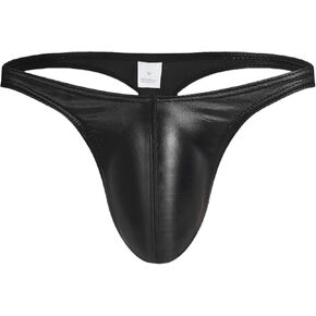 Men's Sexy Low Rise Thong Underwear Bulge Pouch T-Back G-String Briefs Faux Leather Shiny Metallic Panties in Saudi Arabia