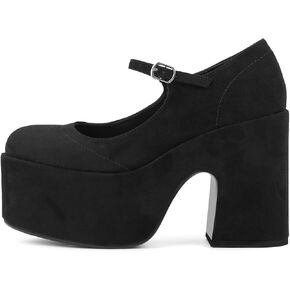 Women's Platform Mary Janes Chunky High Heels Pumps Closed Round Toe Buckle Strap Suede Dress Shoes for Party Event Office Prom in Kuwait