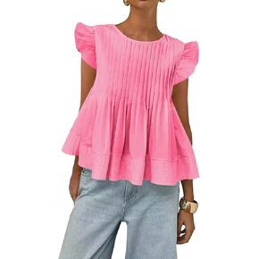 قطع علوية بيبي دول نسائية بأكمام واسعة وبلوزات ذات ثنيات وفتحة رقبة مستديرة وقمصان تونيك فضفاضة غير رسمية ملابس علوية بيبلوم in Kuwait