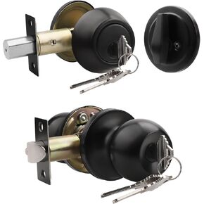 Knobonly Keyed Alike Exterior Door Knob, Round Outdoor Lock with One Sided Deadbolt, Stainless Steel, Matte Black Door Knobs, Black Door Handle Sets, 4 Pack in Kuwait