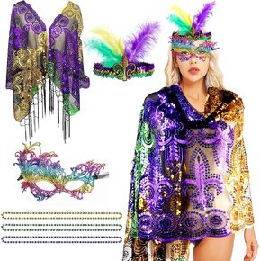 Edussy Outfit Set for Women- Classic Costumes including Headband, Shawl, Mask, and Beaded Necklace Accessories for Women in Kuwait