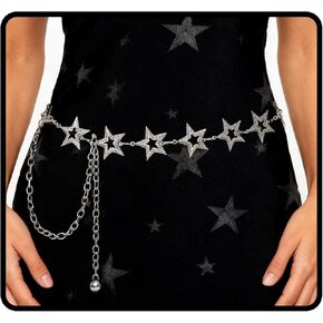 Sethexy ستار حزام سلسلة الفضة Y2K حزام المرأة ريترو الجسم سلاسل قابل للتعديل الخصر مجوهرات اكسسوارات لفستان السراويل in Kuwait