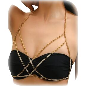 Metal Layered Bra Body Chain Jewelry Sexy Crossover Harness Chest Chain Summer Beach Bikini Waist Body Jewelry for Women in Saudi Arabia