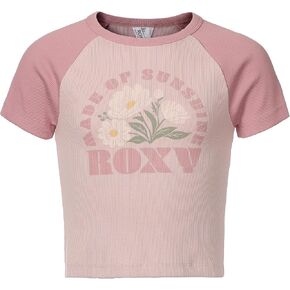 تي شيرت Roxy للفتيات بأكمام قصيرة مضلع مناسب، تي شيرت برسومات برقبة دائرية، ناعم ومريح in Kuwait