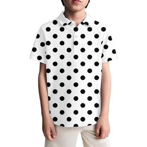 Polo Shirts for Boys Dot Print Color Block Button Closure Short Sleeve Loose Fit Casual Tops with Chest Pocktet in Saudi Arabia