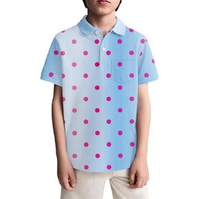 قمصان بولو للأولاد مطبوعة بنقاط ملونة وأزرار للإغلاق وأكمام قصيرة وقمصان كاجوال فضفاضة مع جيب على الصدر in Kuwait