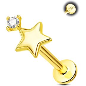 Jewseen 925 Sterling Silver Tragus Stud Earrings 16g Internally Threaded Flat Back Earrings Star Helix Piercing Jewelry Gold Cartilage Stud for Women in Kuwait