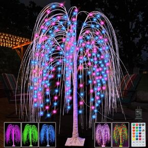 Pooqla 288 LED 6FT شجرة الصفصاف المضاءة الملونة، شجرة RGB LED مع جهاز تحكم عن بعد، شجرة الصفصاف مع أضواء سلسلة متعددة الألوان للداخلية والخارجية وحفلات عيد الفصح وحفلات الزفاف المنزلية وحديقة الديكور in Kuwait